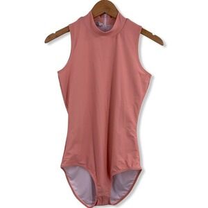 Cover‎ Sleeveless Mock Neck Swimsuit Zip Back Pink Small